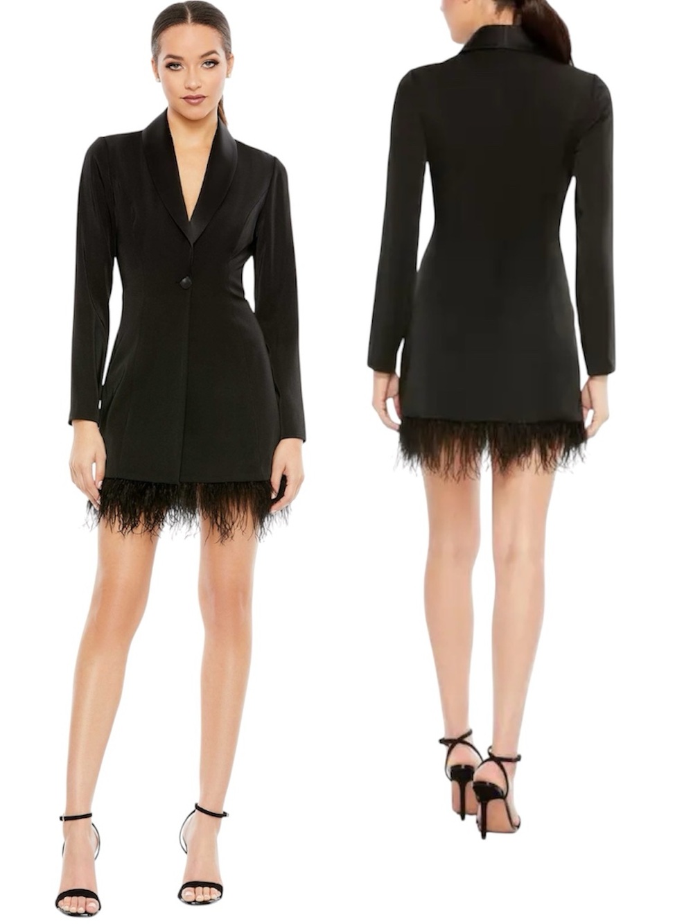 Ieena for MacDuggal Feathered Trim Tuxedo Dress Size 6